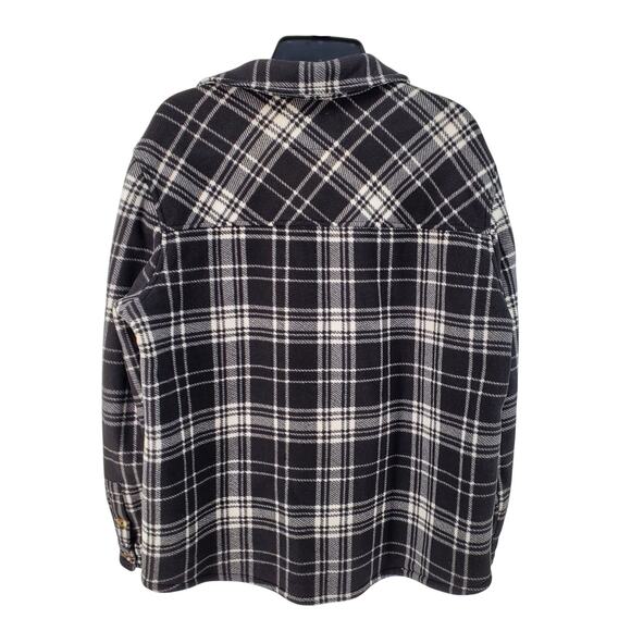 SAGE XL Long Sleeve Black/White Plaid Sherpa Lined Fleece Shirt Jacket Pre-Owned - Picture 2 of 5